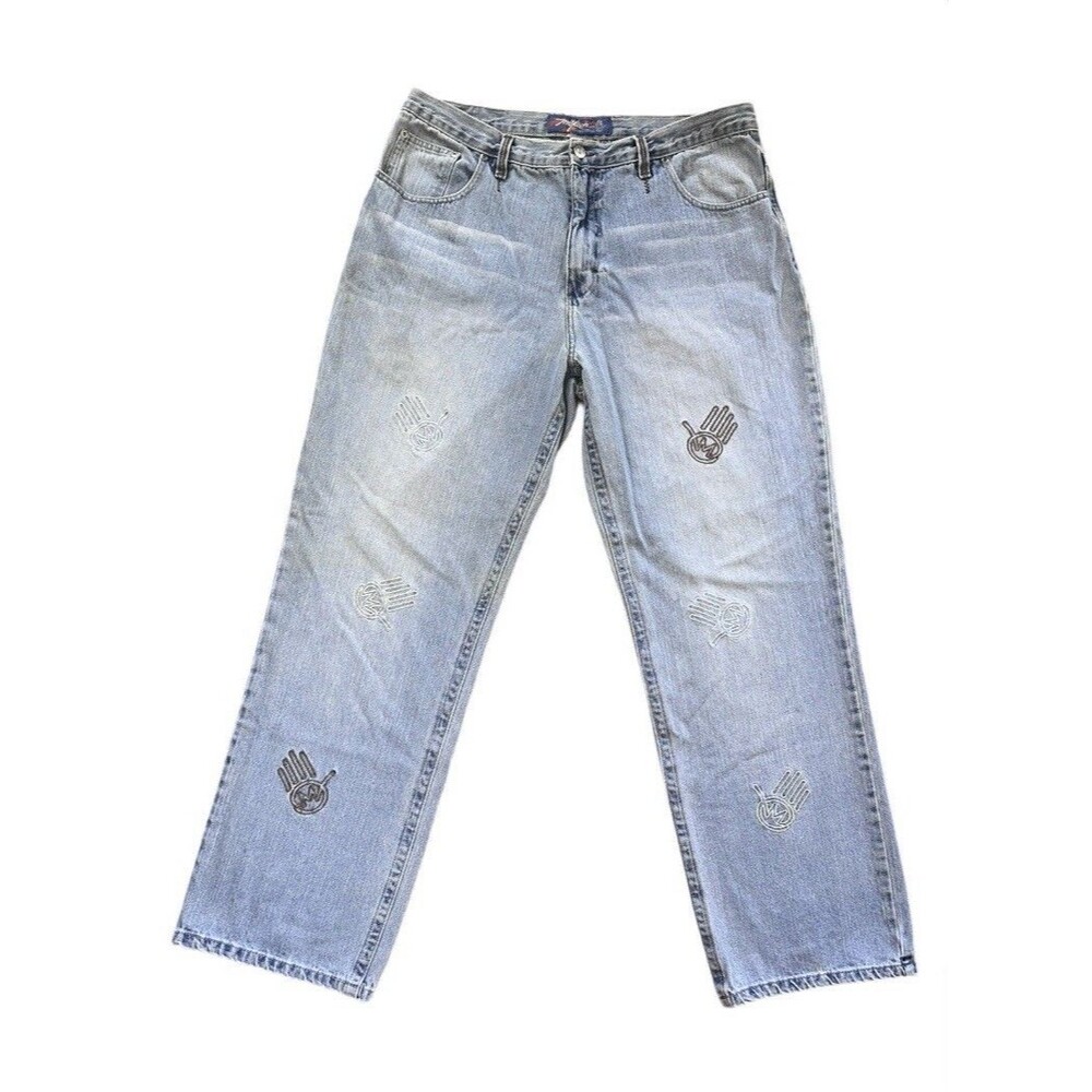 Y2K Miskeen Embroidered All Over Print Hand Print Jeans